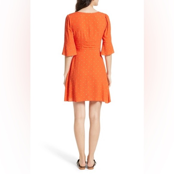 Free People All Yours Polka Dot V Neck Mini Dress in Red with Bow Detail - Picture 7 of 15